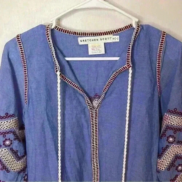 Gretchen Scott Crocheted Tunic Dress Women Small Blue Red/white Tassel Mini - Picture 4 of 10